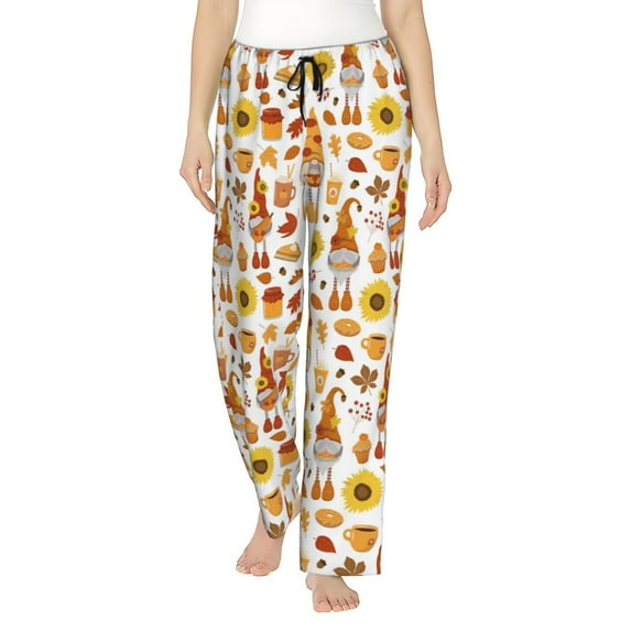 Daiia Gnomes Autumn Harvest Women's Sleep Pant with Pockets and Drawstring,Pajama Pants-Large