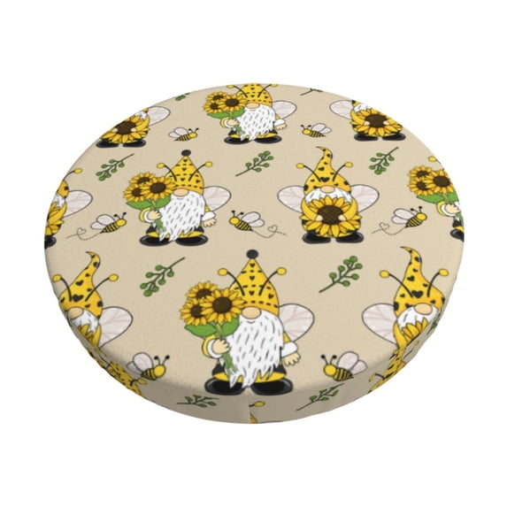 Daiia Gnomes Bees And Sunflowers Stool Covers Round,Round Bar Stool Covers Waterproof Bar Chair Covers Washable Stool Cushion Slipcover for 12-14 Inch Chair-13 inch