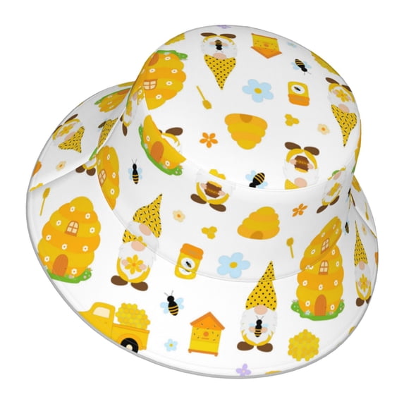 Daiia Gnomes Bees Pattern Bucket Hat - Trendy Cotton Sun Hat for Beach, Golf, Fishing - Fun Outdoor Vacation Boonie for Men and Women