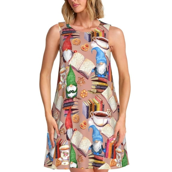 Daiia Gnomes Books Tea Cups Print Women's Dresses 2025 Trendy Short sleeve Dresses Casual Baggy Flowy Maxi Sun Dresses