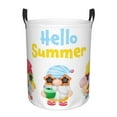 Daiia Gnomes Summer Beach Round Laundry Basket with Handles Thickened