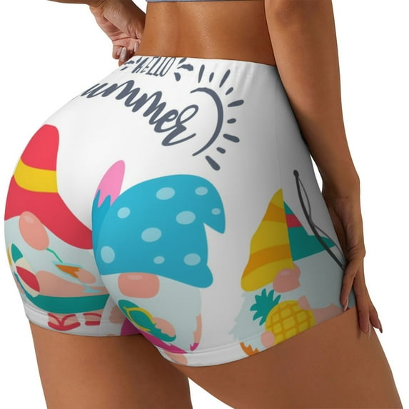 Daiia Gnomes Summer Pattern Women's Workout Shorts Biker Shorts - High Waisted Workout Spandex Tummy Control Gym Running Yoga Shorts-Medium