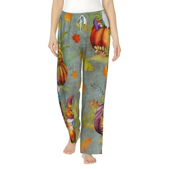 Daiia Gnomes With Pumpkins Women's Sleep Pant with Pockets and Drawstring,Pajama Pants-Medium