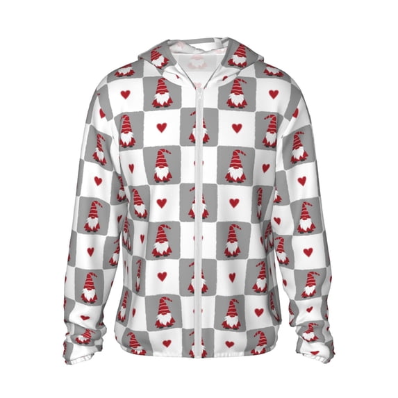 Daiia Gnomes and Hearts UPF 50+ Sun Protection Hoodie Jacket Lightweight Long Sleeve Sun Shirt for Women Men with Pocket Hiking Outdoor-Large