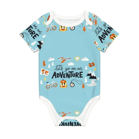 Daiia Let's Go on an Adventure Printed Unisex-Baby Short Sleeve Onesies Bodysuits Baby Climbing Clothes Soft and Comfortable Romper with Expandable Shoulder Design-3 Months
