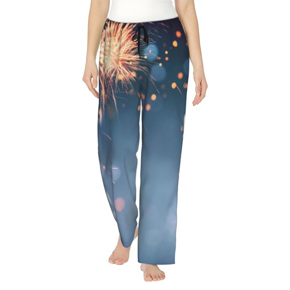 Daiia Gold And Blue Fireworks Women's Sleep Pant with Pockets and Drawstring,Pajama Pants-X-Large