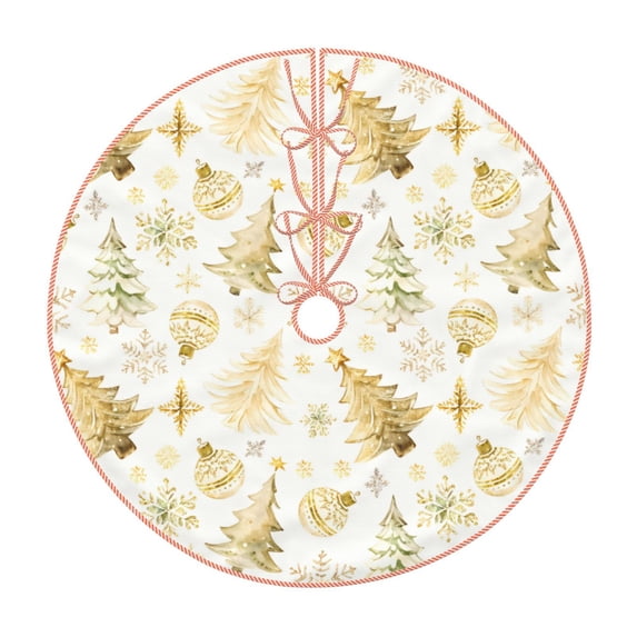 Daiia Gold Christmas Tree Drawing Merry Christmas Tree Skirt , Xmas Large Lace-up Tree Skirt, Santa Snowflakes Rustic Home Decorations New Year Party Farmhouse Decor-48"