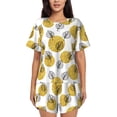 thumbnail image 1 of Daiia Gold Dots and Leaves Pattern Womens Pajama Sets Short Sleeve Pajamas for Women Sets Soft Lounge Sets Casual Round Neck Sleepwear PJS-3X-Large, 1 of 7