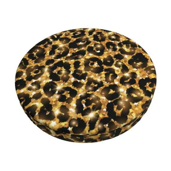 Daiia Gold Glitter Leopard Stool Covers Round,Round Bar Stool Covers Waterproof Bar Chair Covers Washable Stool Cushion Slipcover for 12-14 Inch Chair-14 inch