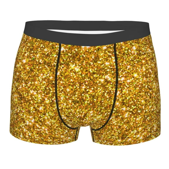 Daiia Gold Glitter Men's Underwear Boxer Briefs, Cotton Stretch Moisture-Wicking Underwear-Large