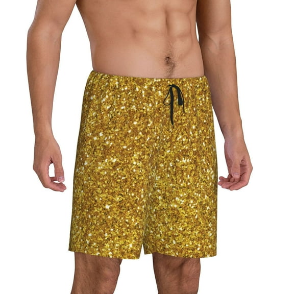 Daiia Gold Glitter Mens Woven Stretch Pajama Short,Short Pajama Pants-X-Large