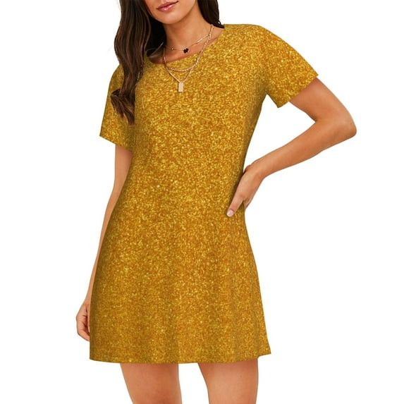 Daiia Gold Glitter Print Women's Nightshirt Soft Nightgowns for Women Short Sleeve dress Short-sleeved Sleepwear