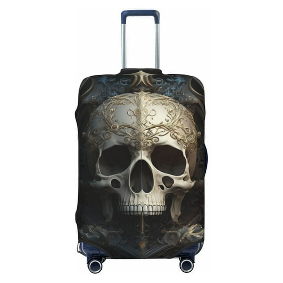 Daiia Gold Pattern Skull Luggage Cover, Thickened Washable Travel Luggage Covers, Elastic Unique Baggage Covers for 18-20 inch Luggage-Small