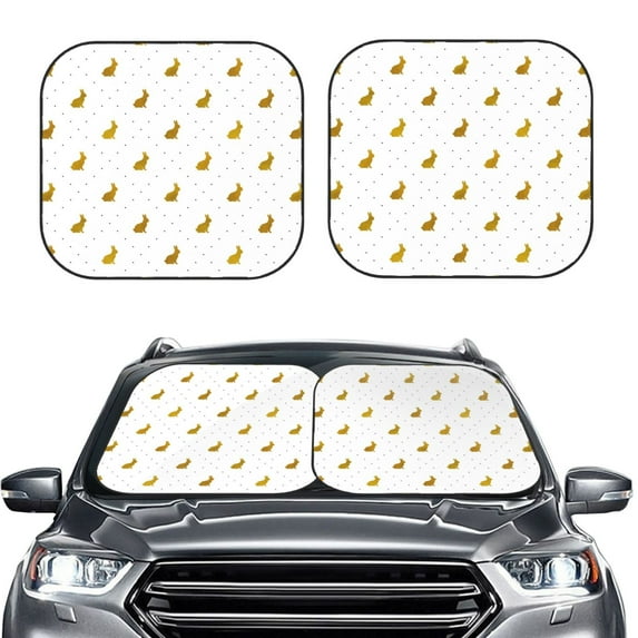 Daiia Gold Rabbit 2PCS Car Windshield Sun Shade, Foldable Sun Shield for Car Front Window, Auto Sun Blocker Visor Protector Universal for Truck SUV Pickup-Large