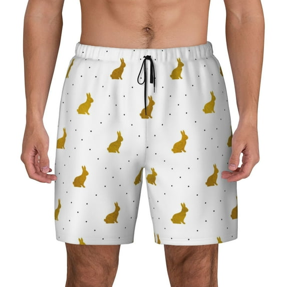 Daiia Gold Rabbit Mens Swim Trunks Swim Shorts Quick Dry Swim Shorts with Mesh Lining Pockets-Small