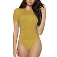 thumbnail image 1 of Daiia Gold Shiny Women'S Crew Neck Short Sleeve Slim Fit T Shirts Tops Basic Bodysuit Leotard Clothing-X-Large, 1 of 9