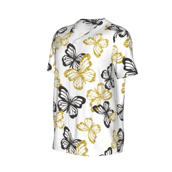 Daiia Golden Glitter Butterflies Mens Baseball Jersey Button Down Shirts Short Sleeve Sports Uniforms-Small