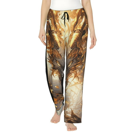 Daiia Golden Horned White Dragon Women's Sleep Pant with Pockets and Drawstring,Pajama Pants-Large