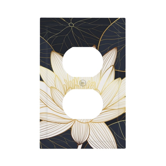 Daiia Golden Lotus Pattern Decorator Wall Plate Child Safe Outlet Cover, Switch and Outlet Covers,Size 1-Gang 5.0" x3.0" , Polycarbonate Thermoplastic-Style S