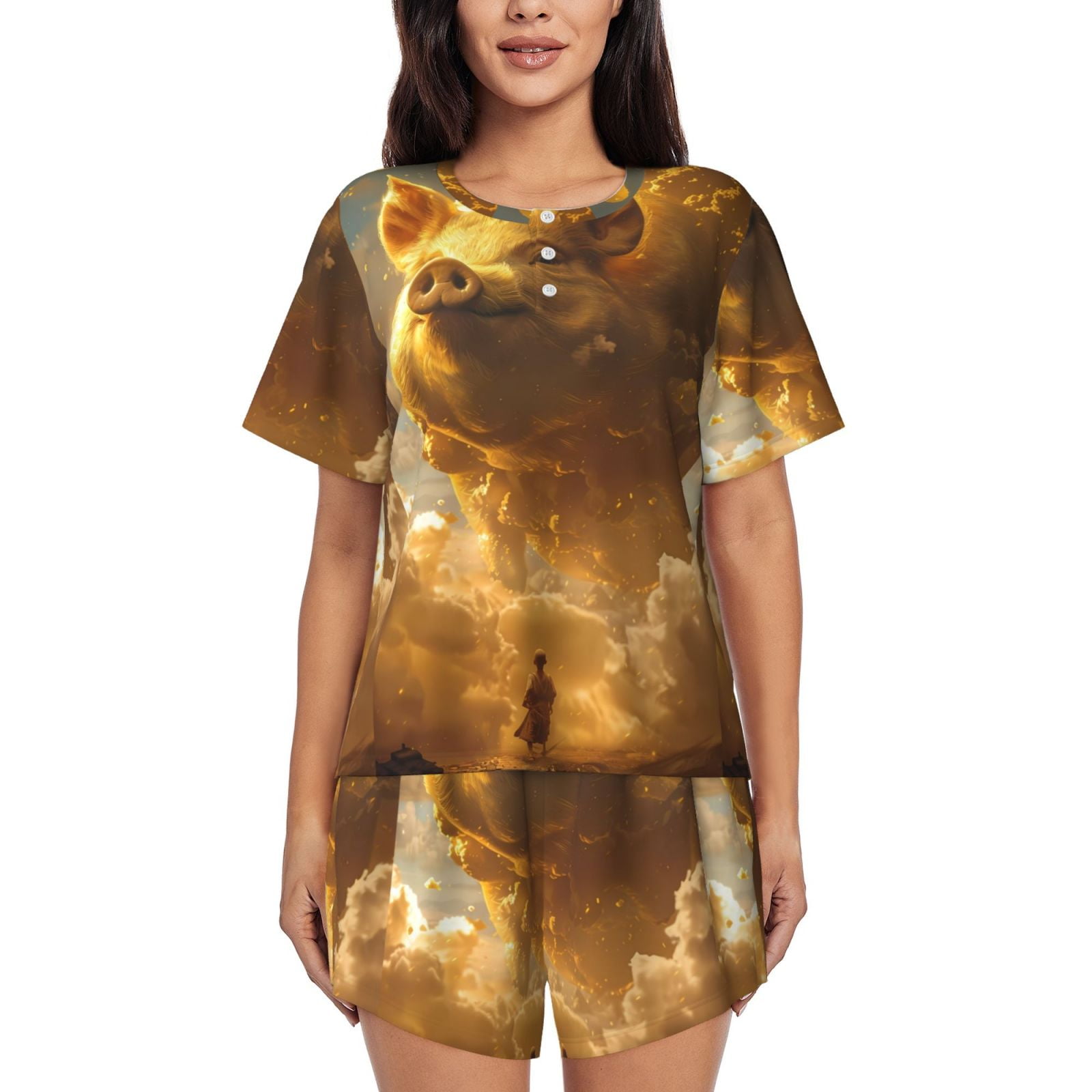 Daiia Golden Pig Cloud Fantasy Pattern Womens Pajama Sets Short Sleeve ...