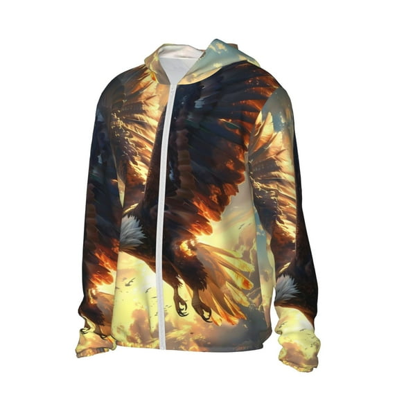 Daiia Golden Sky Bald Eagle UPF 50+ Sun Protection Hoodie Jacket Lightweight Long Sleeve Sun Shirt for Women Men with Pocket Hiking Outdoor-XX-Large