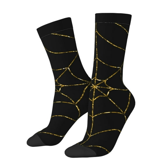 Daiia Golden Spider Web Print Crew Socks – Soft Breathable Long Socks for Men & Women, Moisture-Wicking & Comfortable Daily Wear Socks, One-Size Fits Most (US 5-11)