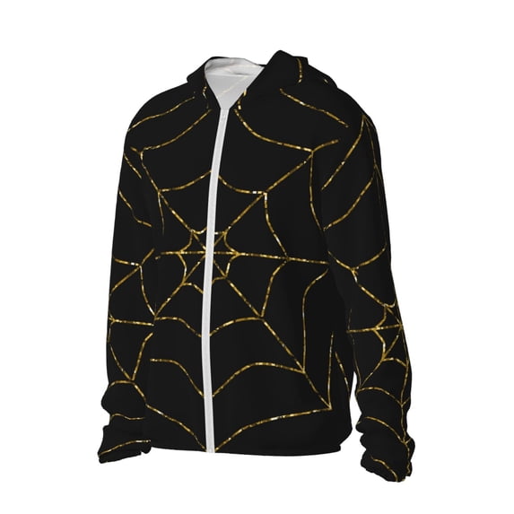 Daiia Golden Spider Web UPF 50+ Sun Protection Hoodie Jacket Lightweight Long Sleeve Sun Shirt for Women Men with Pocket Hiking Outdoor-Large