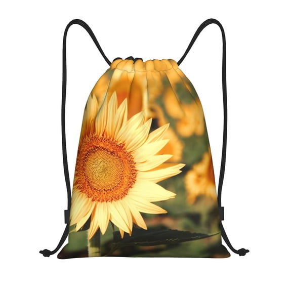 Daiia Golden Sunflower In Field Pattern Drawstring Backpack, Gym Bag, Lightweight Backpack, Water-Resistant Bag Travel Sports Backpack, Fitness Bag, Yoga Bag-Medium