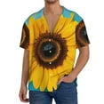 thumbnail image 1 of Daiia Golden Sunflower in Blue Men's Linen Shirts Short Sleeve Casual Shirts Button Down Shirt for Men Beach Summer Wedding Shirt-XX-Large, 1 of 6