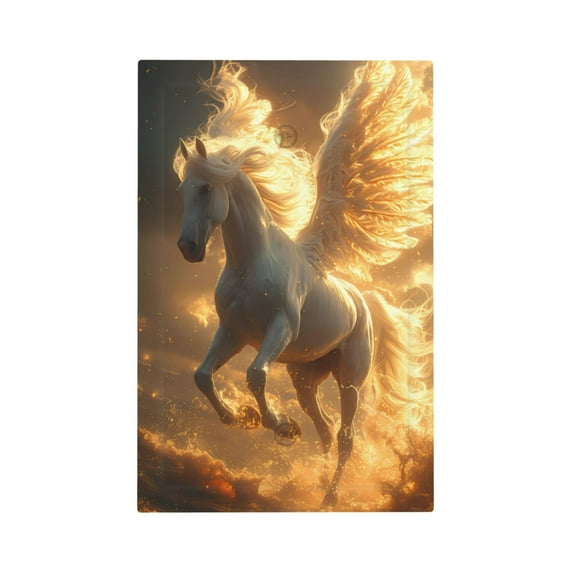Daiia Golden Winged White Horse Pattern Decorator Wall Plate Child Safe Outlet Cover, Switch and Outlet Covers,Size 1-Gang 5.0" x3.0" , Polycarbonate Thermoplastic-Style V
