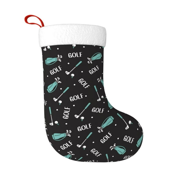 Daiia Golf Bags And Balls Print Christmas Stocking,18"Large Knitted Xmas Stocking for Kids, Family Stocking for Fireplace Christmas Holiday Party Decoration