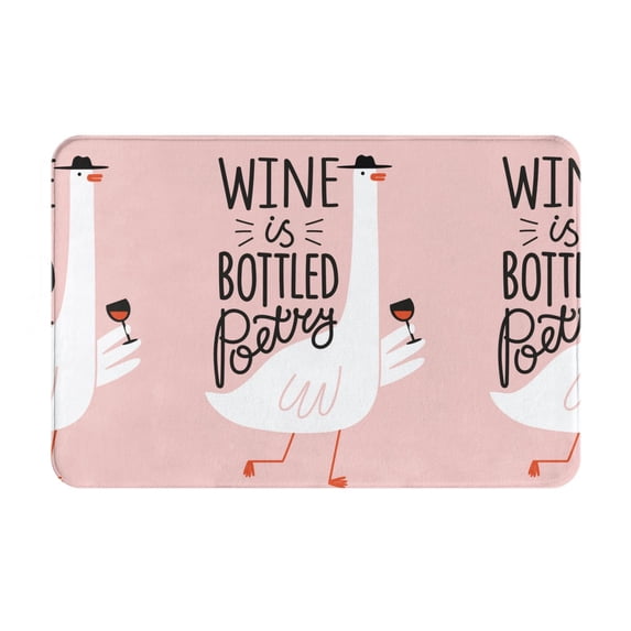 Daiia Goose Holding Wineglass with Red Wine Front Door Mat, Heavy Duty Durable Welcome Mat for Outdoor Indoor, Dirt Trapper Waterproof Super Absorbent Door Mat, 16" x 24"