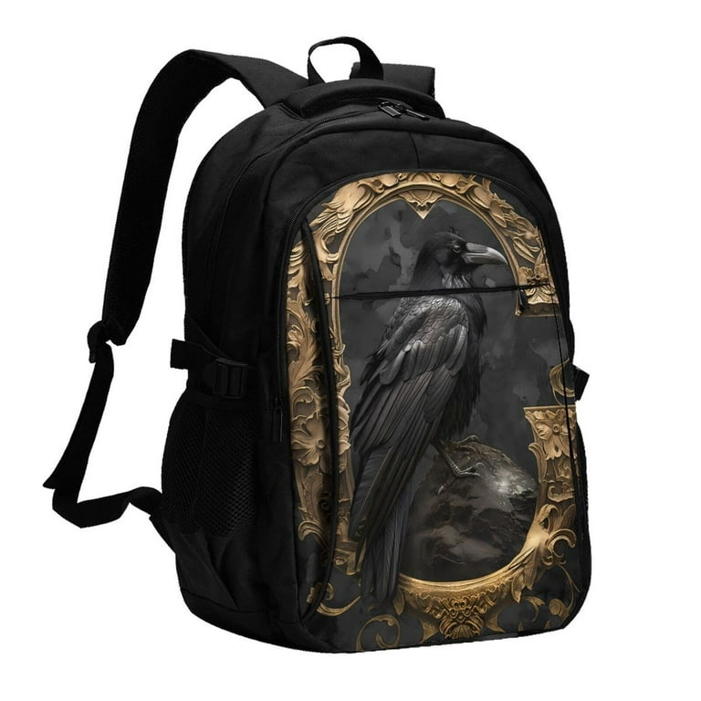 Daiia Gothic Raven Portrait Pattern USB Charging Backpack for Men and Women Anti Theft Backpack Travel Backpack School Backpack College