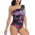 thumbnail image 1 of Daiia Gothic Red Skull Cemetery Women's One Piece Swimsuits Personalized One Shoulder Swimwear Asymmetric Ruffle Bathing Suits-XX-Large, 1 of 8