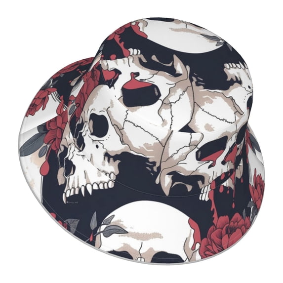 Daiia Gothic Skulls And Roses Pattern Bucket Hat - Trendy Cotton Sun Hat for Beach, Golf, Fishing - Fun Outdoor Vacation Boonie for Men and Women