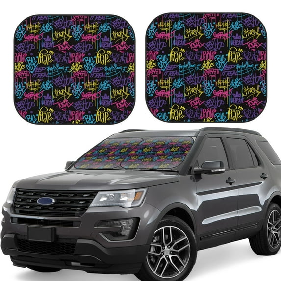 Daiia Graffiti Art 2PCS Car Windshield Sun Shade, Foldable Sun Shield for Car Front Window, Auto Sun Blocker Visor Protector Universal for Truck SUV Pickup-Small