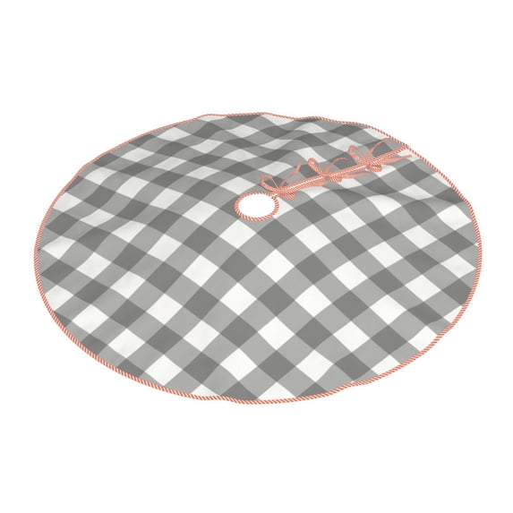 Daiia Gray Checkboard Drawing Merry Christmas Tree Skirt , Xmas Large Lace-up Tree Skirt, Santa Snowflakes Rustic Home Decorations New Year Party Farmhouse Decor-36"