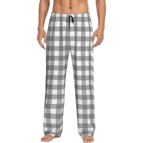 Daiia Gray Checkboard Men's Sleep Pant with Pockets and Drawstring,Pajama Pants-XX-Large