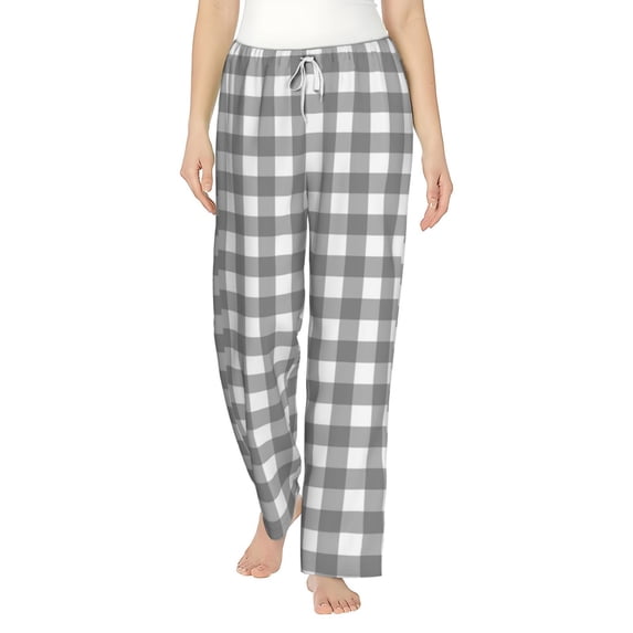 Daiia Gray Checkboard Women's Sleep Pant with Pockets and Drawstring,Pajama Pants-Small