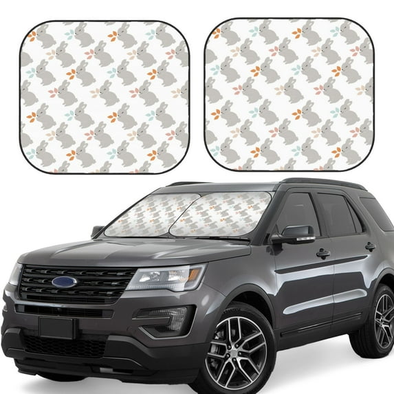 Daiia Gray Rabbit 2PCS Car Windshield Sun Shade, Foldable Sun Shield for Car Front Window, Auto Sun Blocker Visor Protector Universal for Truck SUV Pickup-Medium