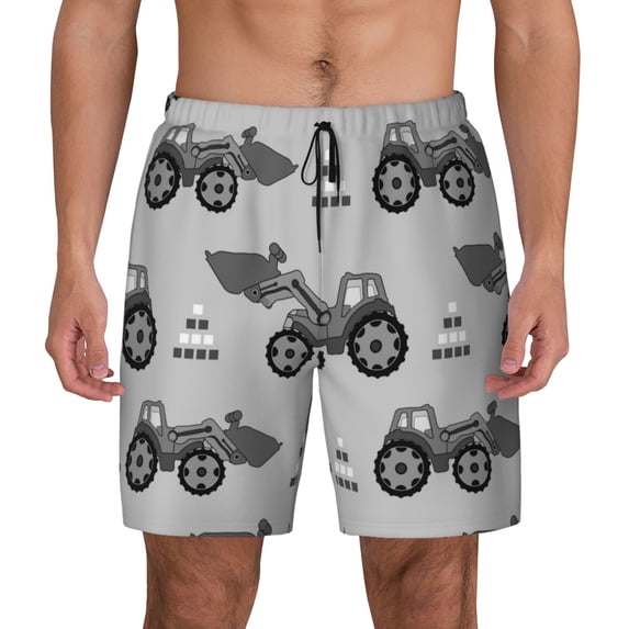 Daiia Gray Tractor Mens Swim Trunks Swim Shorts Quick Dry Swim Shorts with Mesh Lining Pockets-Large
