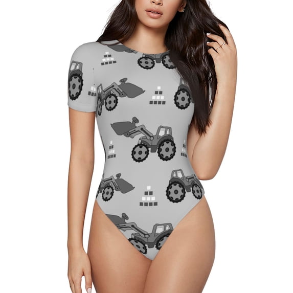 Daiia Gray Tractor Women'S Crew Neck Short Sleeve Slim Fit T Shirts Tops Basic Bodysuit Leotard Clothing-Xx-Large
