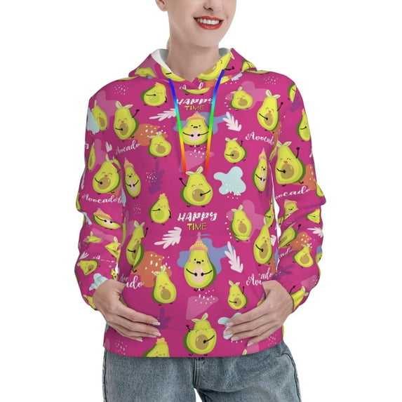 Daiia Green Avocado Pattern Women's Fashion Hoodies & Sweatshirts with Kangaroo Pocket Hooded Sweatshirt with Eye-catching Drawstrings-Large