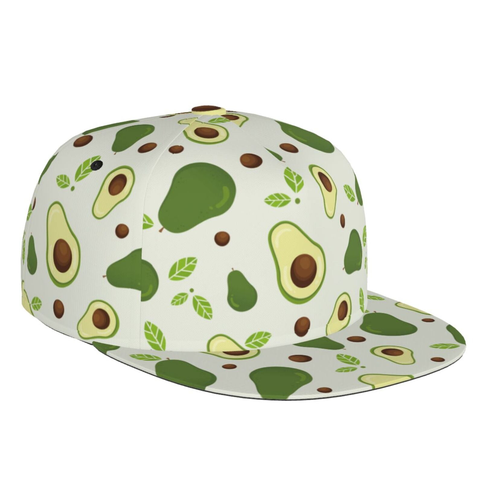 Daiia Green Avocado print Flat Bill Hats Flat Brim Trucker Cap Baseball ...