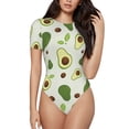 thumbnail image 1 of Daiia Green Avocado print Women's Crew Neck Short Sleeve Bodysuit Fashion Tops Fit Casual Basic Extender Bodysuit-Large, 1 of 9