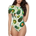 thumbnail image 1 of Daiia Green Avocado print Women's Crew Neck Short Sleeve Bodysuit Fashion Tops Fit Casual Basic Extender Bodysuit-XX-Large, 1 of 9