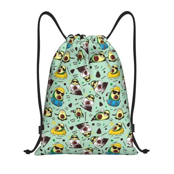 Daiia Green Cute Avocado Pattern Drawstring Backpack, Gym Bag, Lightweight Backpack, Water-Resistant Bag Travel Sports Backpack, Fitness Bag, Yoga Bag-Small