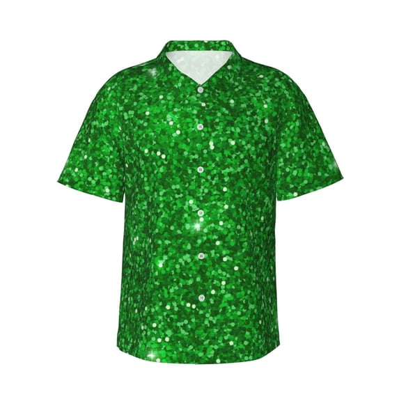 Daiia Green Glitter Hawaiian Shirt for Men Gentle Cotton Regular Short Sleeve Casual-X-Large