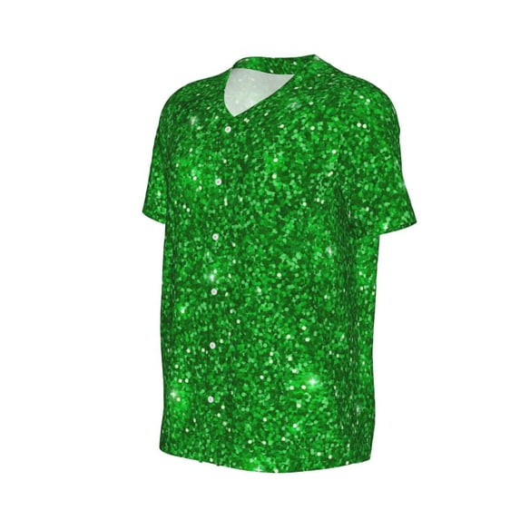 Daiia Green Glitter Mens Baseball Jersey Button Down Shirts Short Sleeve Sports Uniforms-3X-Large