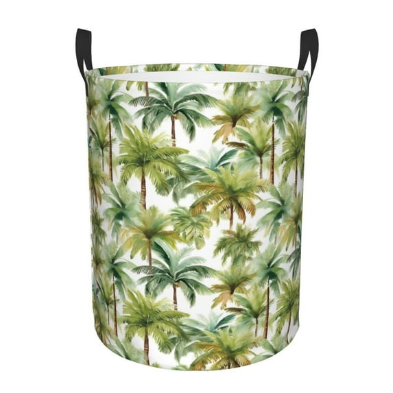 Daiia Green Hawaii Palms Round Laundry Basket with Handles Thickened Waterproof Circular hamper,Dirty Clothes Storage Basket for Bedroom,Bathroom,College Dorm-Small